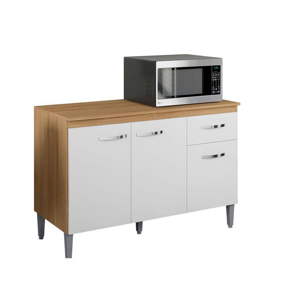 Balcão Cozinha Com Tampo 120cm 3 Portas 1 Gaveta Michely A01 - D'rossi Cor Amendoa E Branco - 2