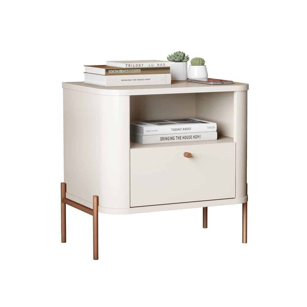 Mesa De Cabeceira Slim Tucupi Off White Pe Bronze - Moveis Jb - 1