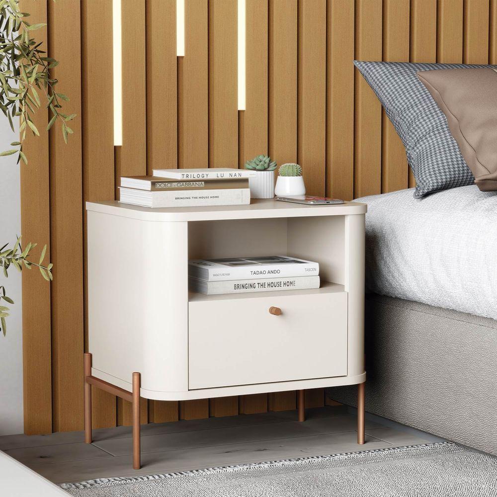 Mesa De Cabeceira Slim Tucupi Off White Pe Bronze - Moveis Jb - 2