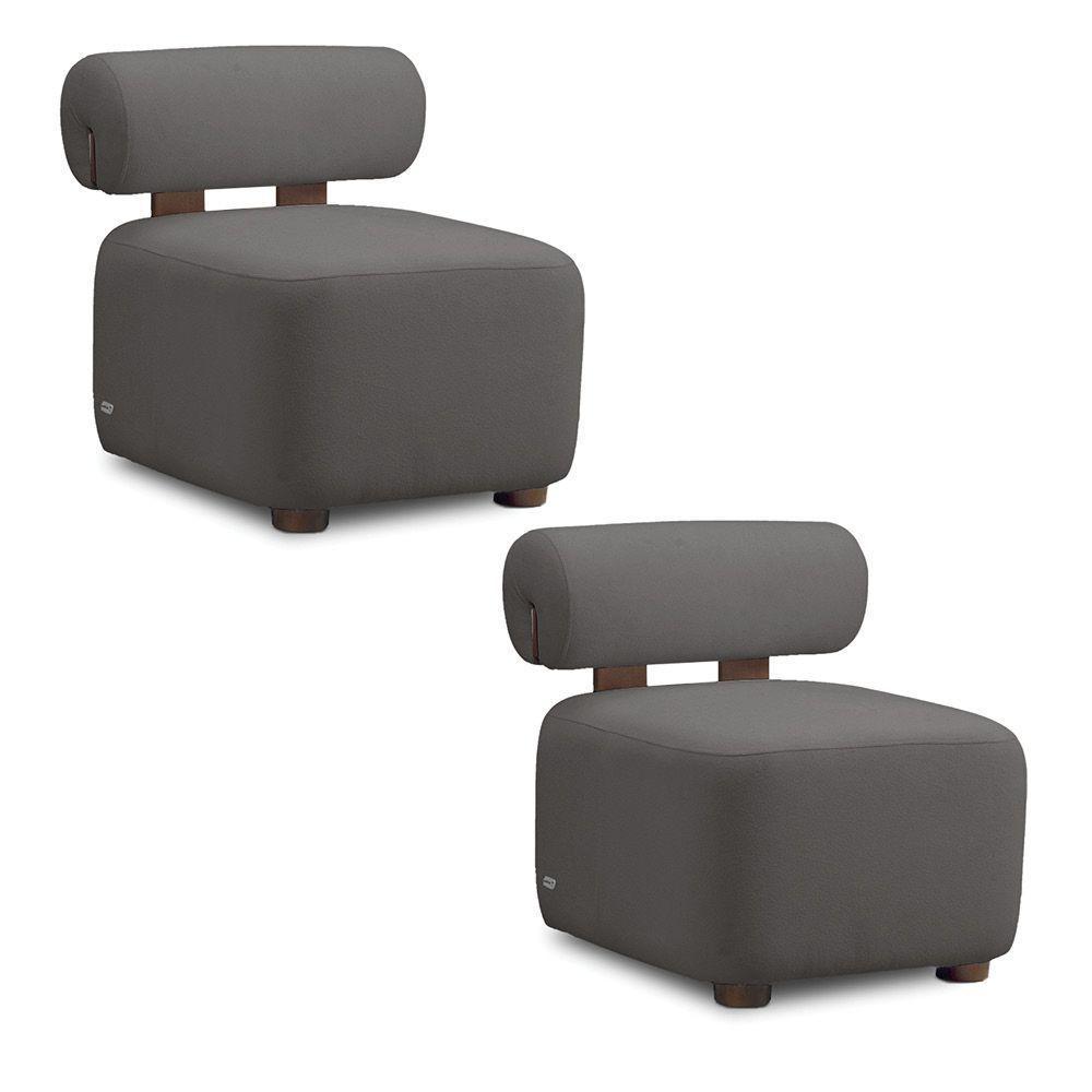 Poltrona Decorativa Para Sala Kit 2 Helora Bouclê Cinza Escuro E03 - D'rossi - 1