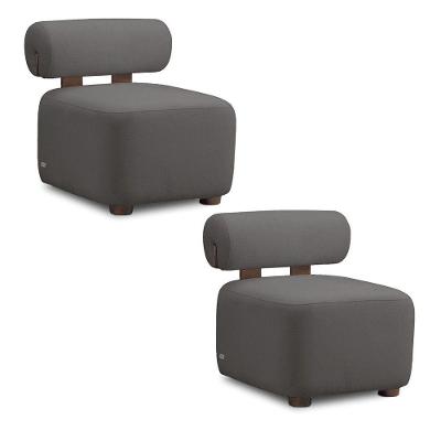 Poltrona Decorativa Para Sala Kit 2 Helora Bouclê Cinza Escuro E03 - D'rossi