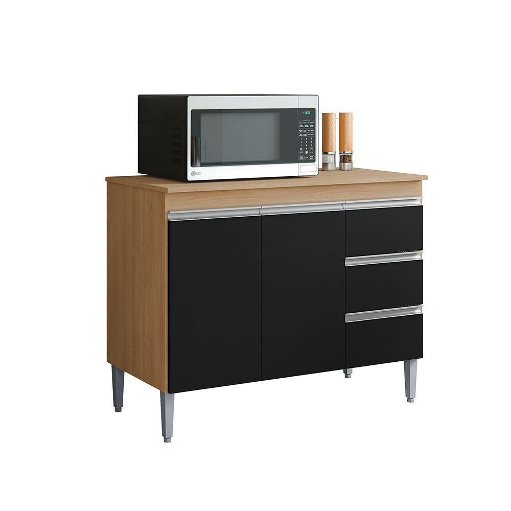 Balcão Cozinha Com Tampo 100cm 3 Gavetas Leticia Amêndoa/preto A01 - D'rossi - 2