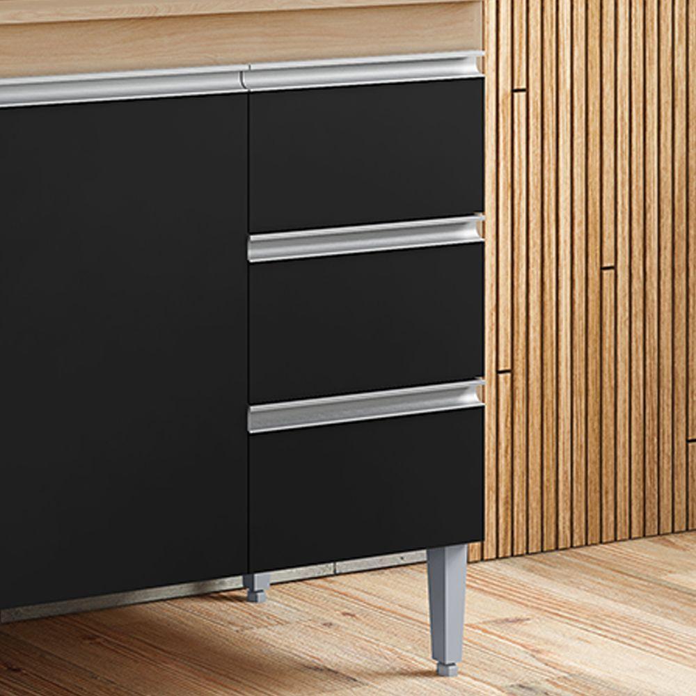 Balcão Cozinha Com Tampo 100cm 3 Gavetas Leticia Amêndoa/preto A01 - D'rossi - 5