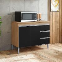 Balcão Cozinha Com Tampo 100cm 3 Gavetas Leticia Amêndoa/preto A01 - D'rossi - 1