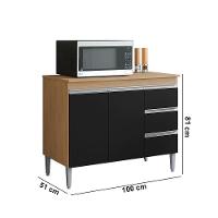 Balcão Cozinha Com Tampo 100cm 3 Gavetas Leticia Amêndoa/preto A01 - D'rossi - 3