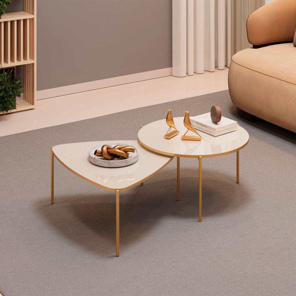Mesa De Centro Lina E Cleia Sala Hall Moderna Off White Com Off White - 2