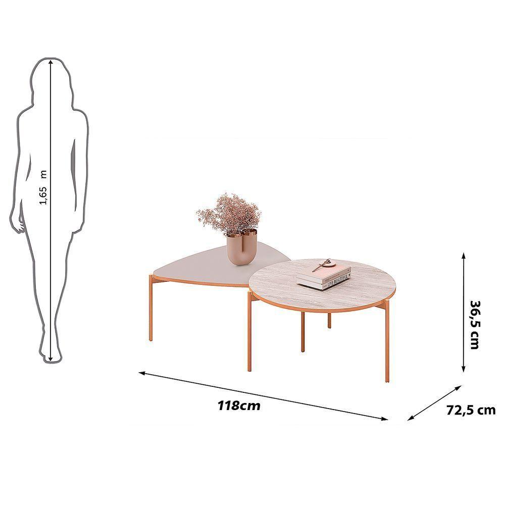 Mesa De Centro Lina E Cleia Sala Hall Moderna Off White Com Off White - 7