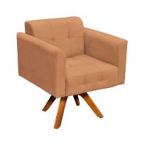 Poltrona Giratória Elisa Suede Caramelo Sisal Base Madeira D'rossi - 1