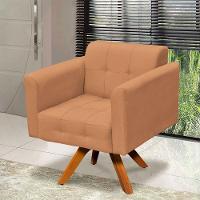Poltrona Giratória Elisa Suede Caramelo Sisal Base Madeira D'rossi - 3