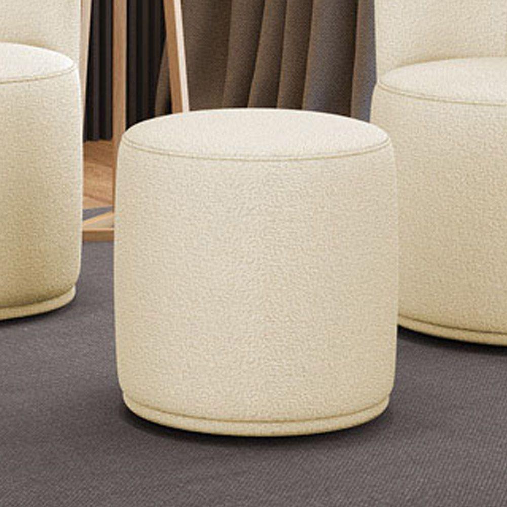 Puff Redondo Orgânico Para Sala Malu Bouclê M11 - D'rossi Cor Bege - 1