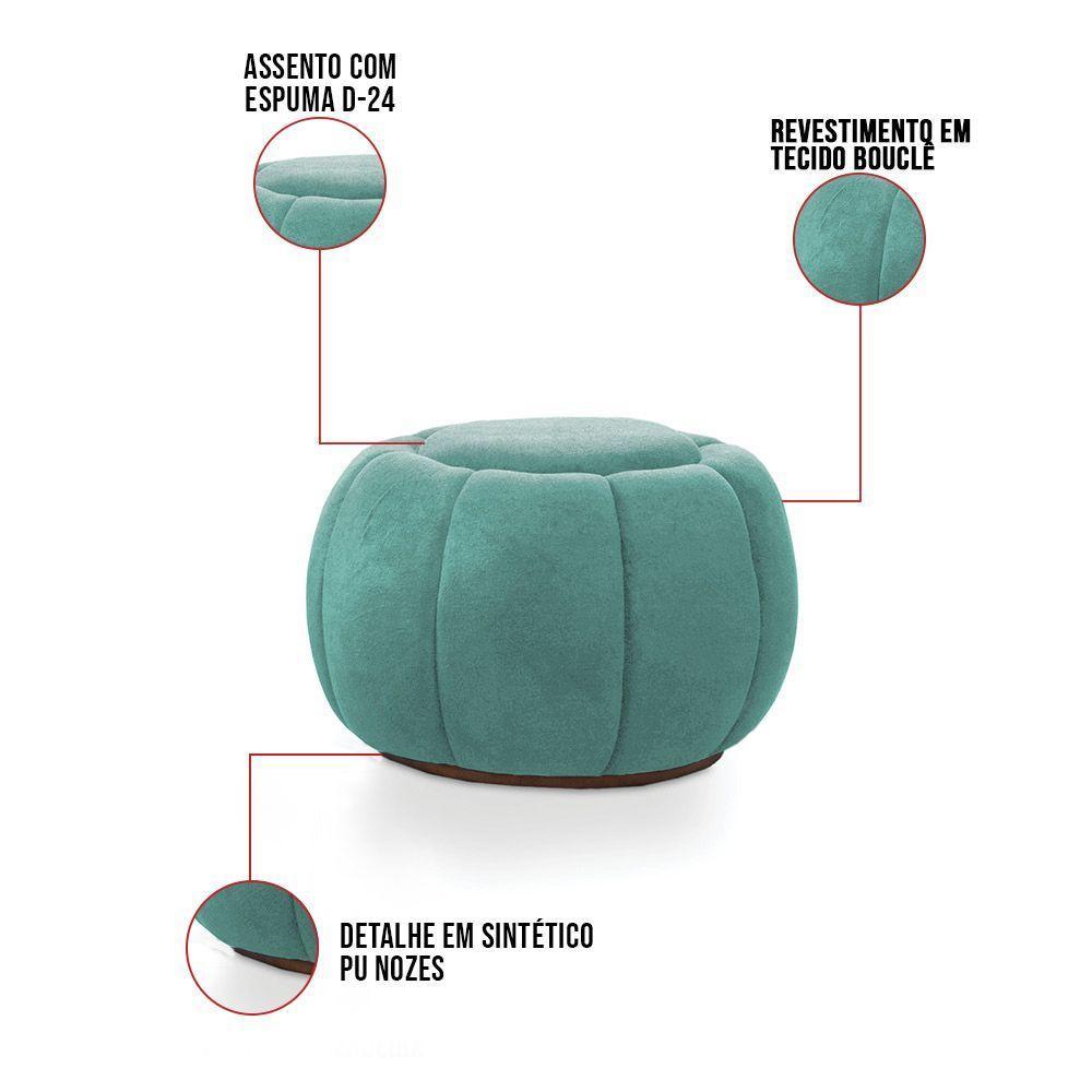 Sofá 2 Lugares Com Puff E Poltrona Orgânica Fixa Cloud Bouclê Azul Turquesa E03 - D'rossi - 5