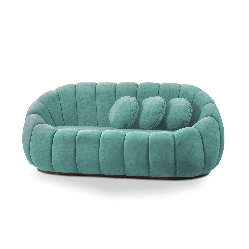 Sofá 2 Lugares Com Puff E Poltrona Orgânica Fixa Cloud Bouclê Azul Turquesa E03 - D'rossi - 9