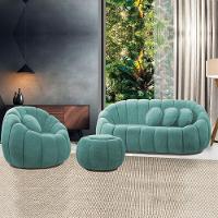 Sofá 2 Lugares Com Puff E Poltrona Orgânica Fixa Cloud Bouclê Azul Turquesa E03 - D'rossi - 1