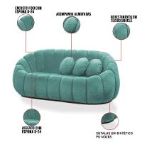 Sofá 2 Lugares Com Puff E Poltrona Orgânica Fixa Cloud Bouclê Azul Turquesa E03 - D'rossi - 3