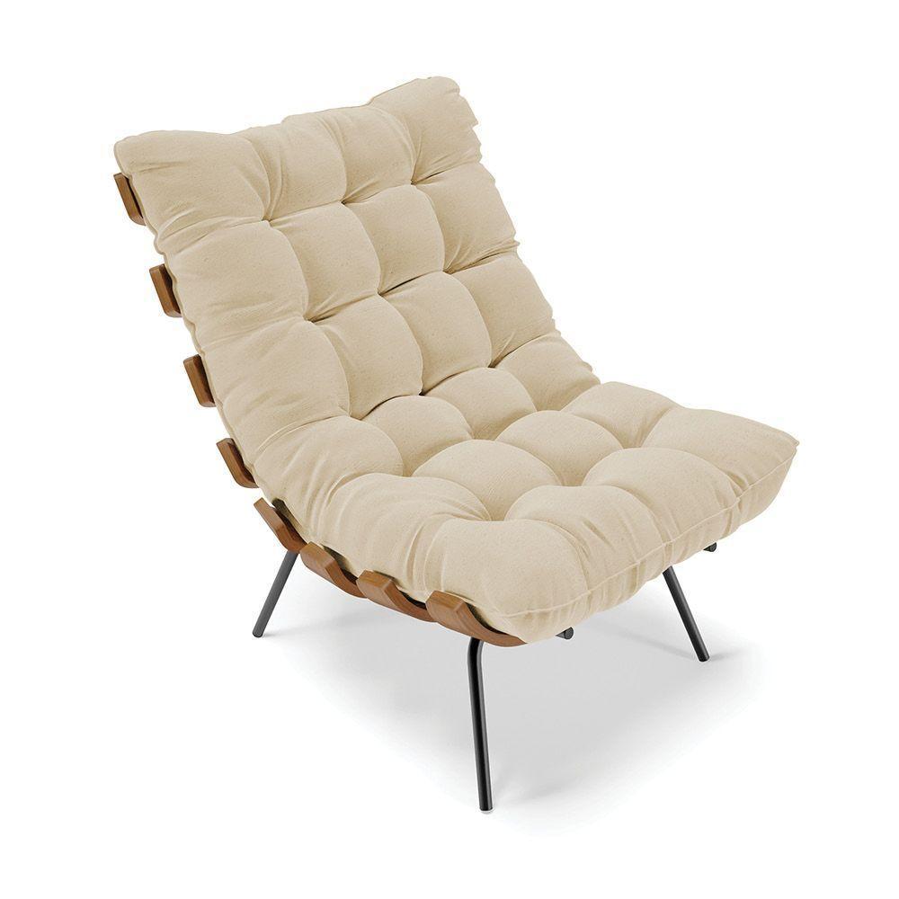 Poltrona Costela Linho Base Metálica Preto M11 - D'rossi Cor A19 Bege - 1