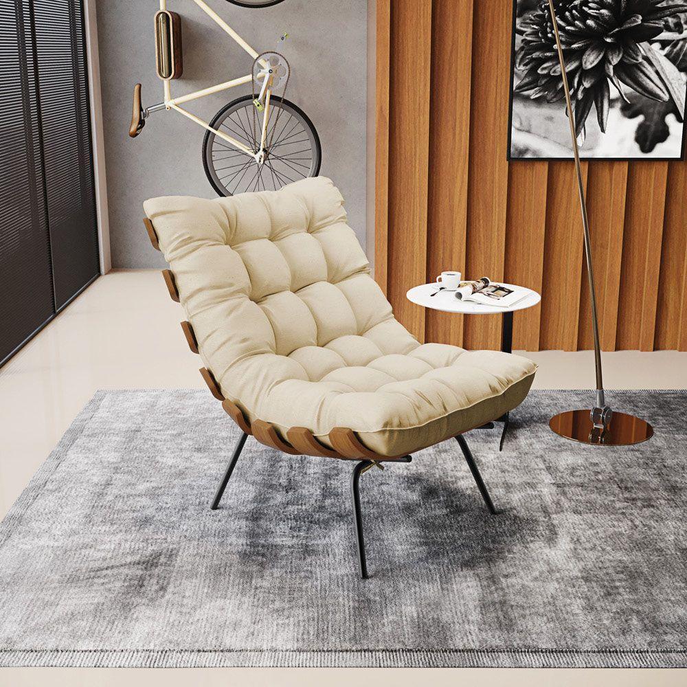 Poltrona Costela Linho Base Metálica Preto M11 - D'rossi Cor A19 Bege - 2