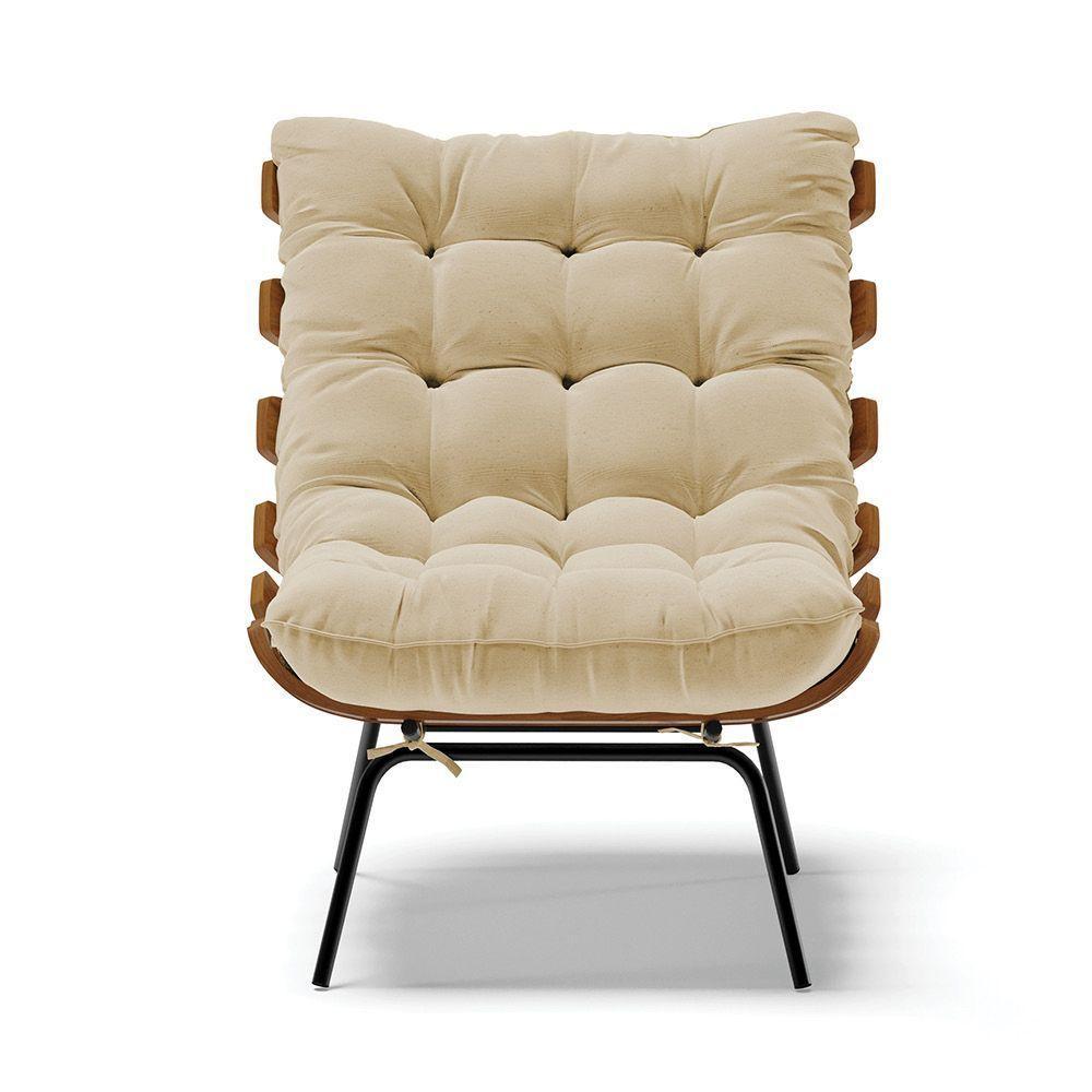 Poltrona Costela Linho Base Metálica Preto M11 - D'rossi Cor A19 Bege - 3