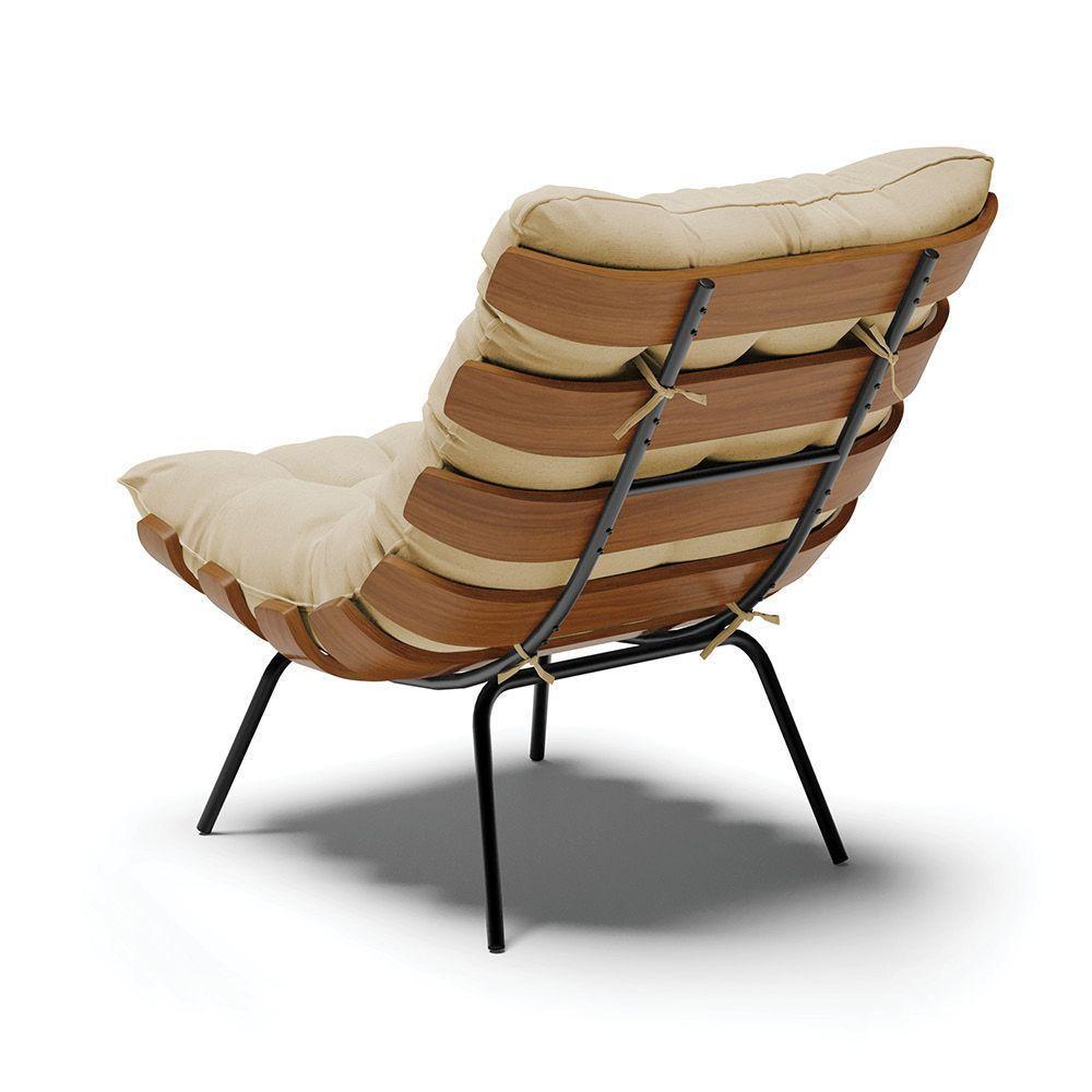 Poltrona Costela Linho Base Metálica Preto M11 - D'rossi Cor A19 Bege - 5