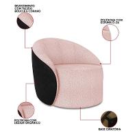 Poltrona Sala Orgânica Lua Giratória Sintético Pu Preto/bouclê Rosê D03 - D'rossi - 3