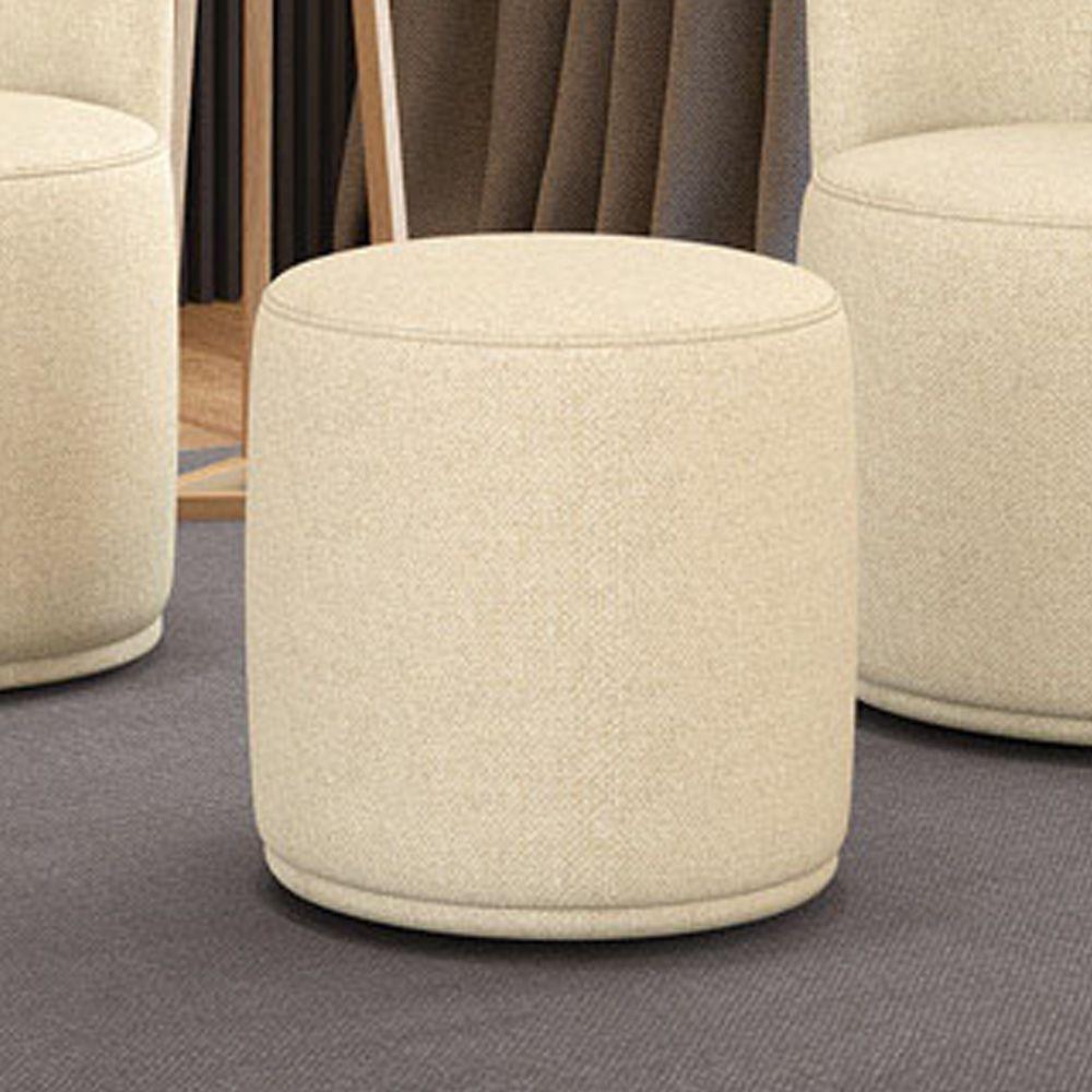 Puff Redondo Orgânico Para Sala Malu Linho M11 - D'rossi Cor Bege - 1