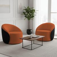 Poltrona Sala Orgânica Kit 2 Lua Fixa Sintético Pu Preto/bouclê D03 - D'rossi Cor Terra - 1