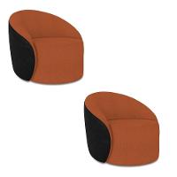 Poltrona Sala Orgânica Kit 2 Lua Fixa Sintético Pu Preto/bouclê D03 - D'rossi Cor Terra - 2