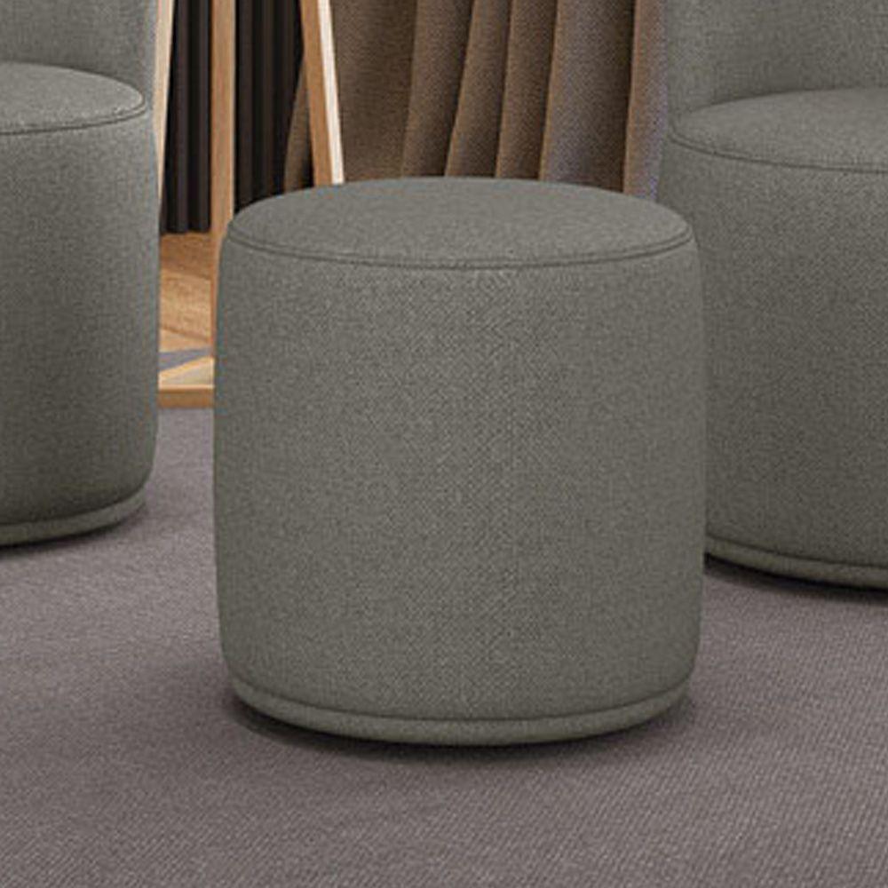 Puff Redondo Orgânico Para Sala Malu Linho M11 - D'rossi Cor Grafite - 1