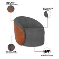 Poltrona Sala Orgânica Lua Fixa Sintético Pu Nozes/bouclê D03 - D'rossi Cor Grafite - 3