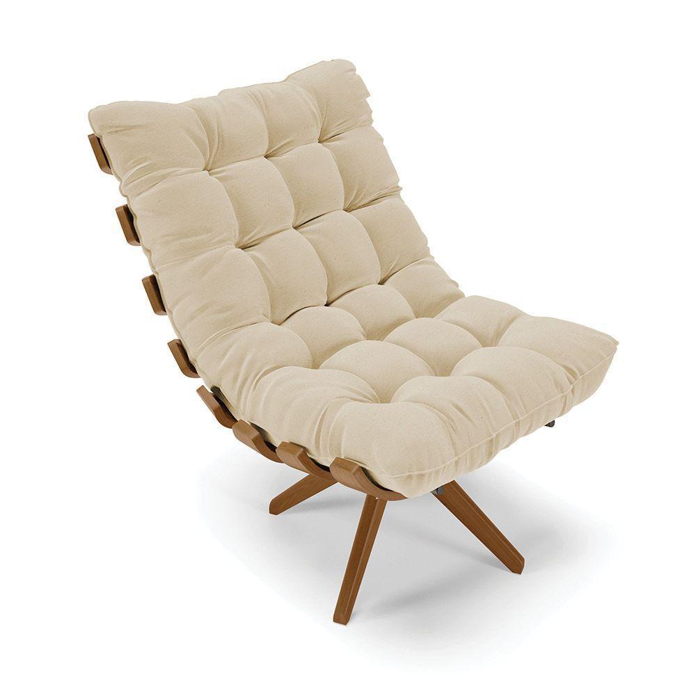 Poltrona Giratória Costela Linho Base De Madeira Ma30 M11 - D'rossi Cor A19 Bege - 1