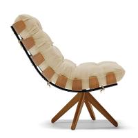 Poltrona Giratória Costela Linho Base De Madeira Ma30 M11 - D'rossi Cor A19 Bege