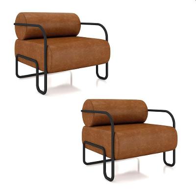 Poltrona Sala De Estar Industrial Preto Kit 2 Ameli Sintético Pu K01 - D'rossi Cor Nozes