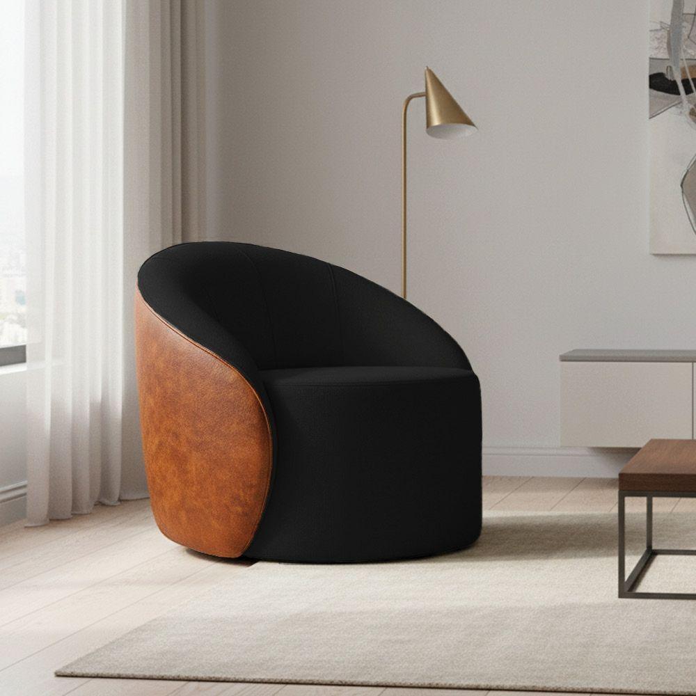 Poltrona Sala Orgânica Lua Fixa Sintético Pu Nozes/linho D03 - D'rossi Cor Preto - 1