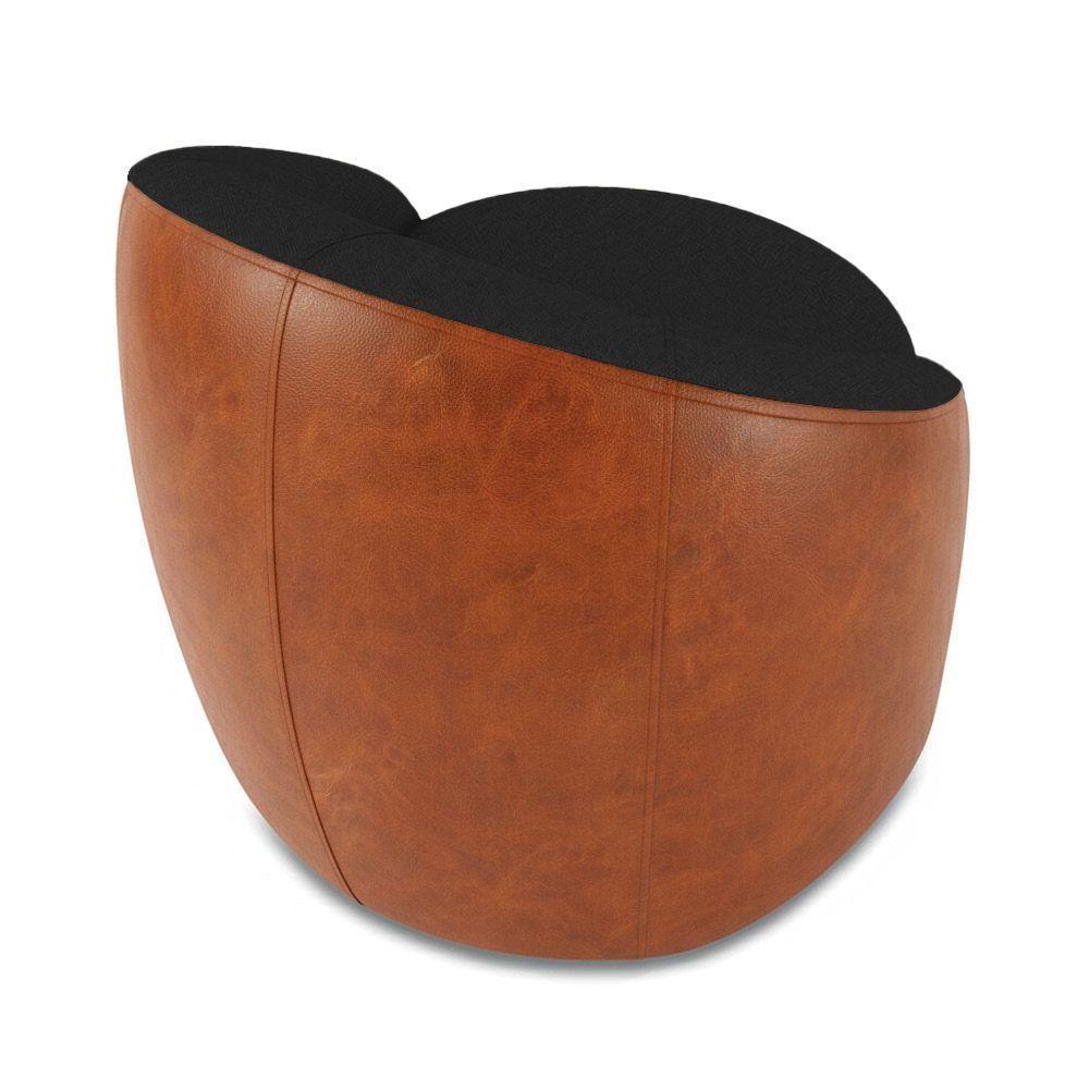 Poltrona Sala Orgânica Lua Fixa Sintético Pu Nozes/linho D03 - D'rossi Cor Preto - 6