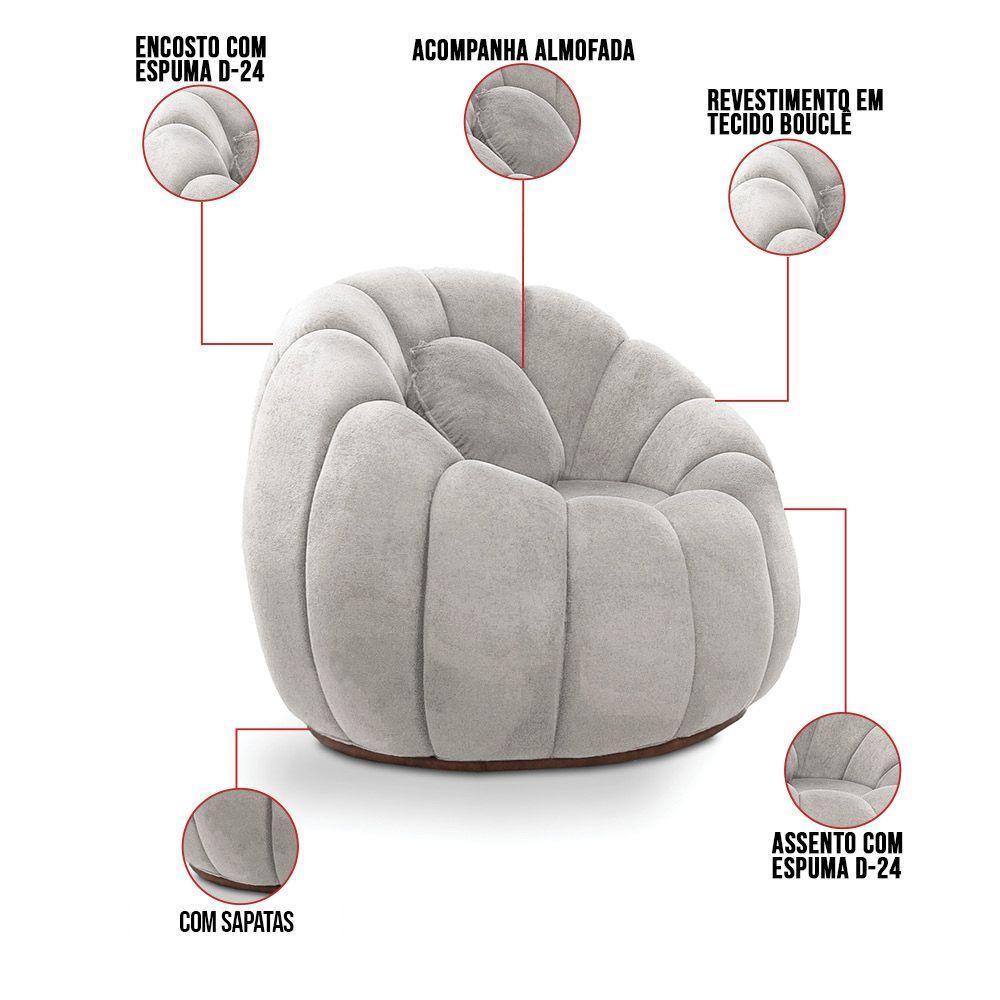 Poltrona Decorativa Orgânica Fixa Cloud Bouclê Cinza Claro E03 - D'rossi - 3
