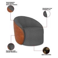 Poltrona Sala Orgânica Lua Giratória Sintético Pu Nozes/bouclê Grafite D03 - D'rossi