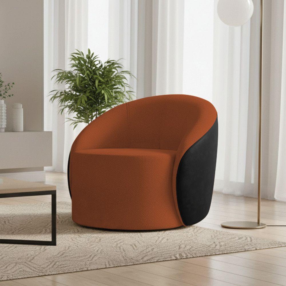 Poltrona Sala Orgânica Lua Fixa Sintético Pu Preto/bouclê D03 - D'rossi Cor Terra - 1