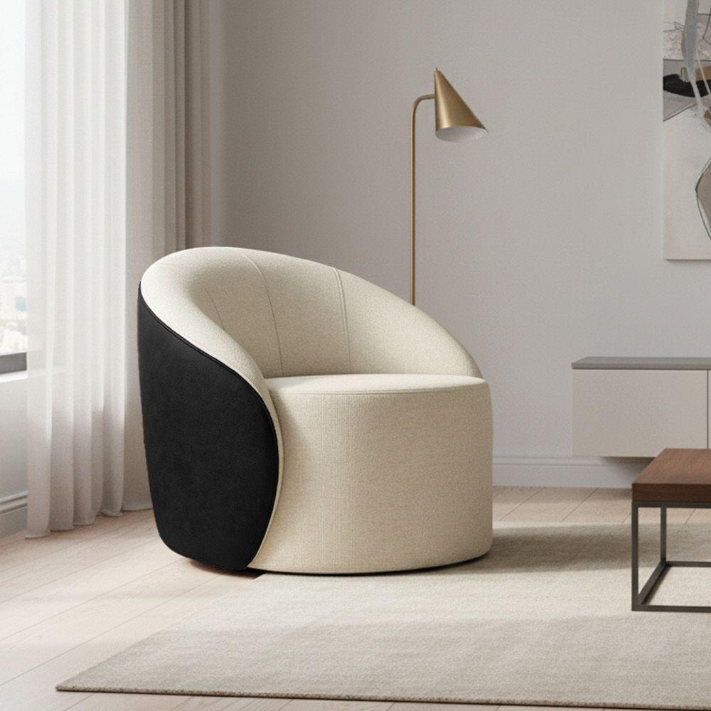 Poltrona Sala Orgânica Lua Fixa Sintético Pu Preto/linho D03 - D'rossi Cor Bege - 1