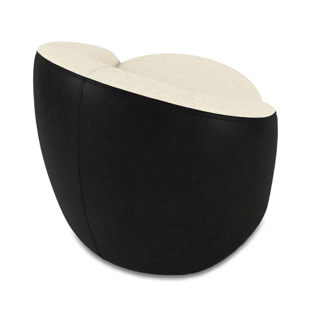 Poltrona Sala Orgânica Lua Fixa Sintético Pu Preto/linho D03 - D'rossi Cor Bege - 6