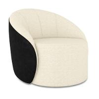 Poltrona Sala Orgânica Lua Fixa Sintético Pu Preto/linho D03 - D'rossi Cor Bege - 2