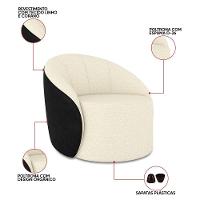 Poltrona Sala Orgânica Lua Fixa Sintético Pu Preto/linho D03 - D'rossi Cor Bege - 3