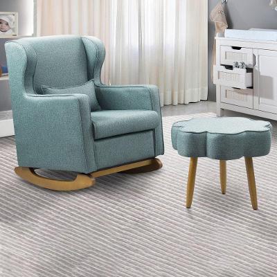 Poltrona De Amamentação Base Balanço E Puff Flower Linho Azul E03 - D'rossi