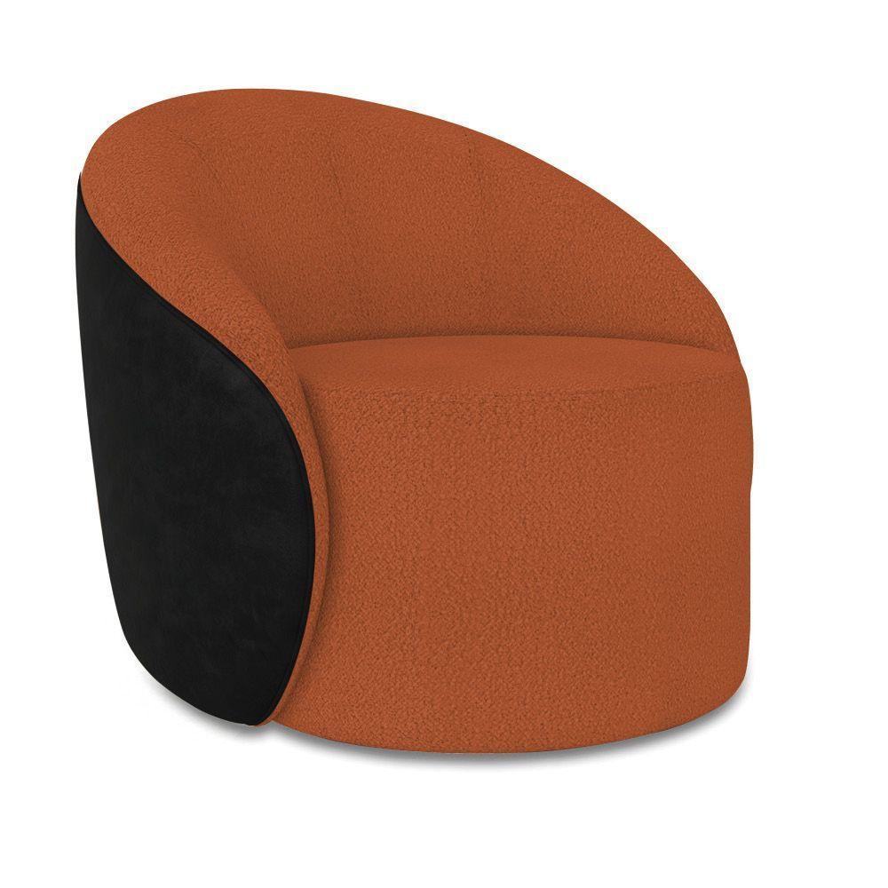 Poltrona Sala Orgânica Lua Fixa Sintético Pu Preto/bouclê Terra D03 - D'rossi - 2