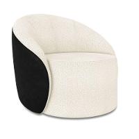 Poltrona Sala Orgânica Lua Giratória Sintético Pu Preto/bouclê Off White D03 - D'rossi - 2