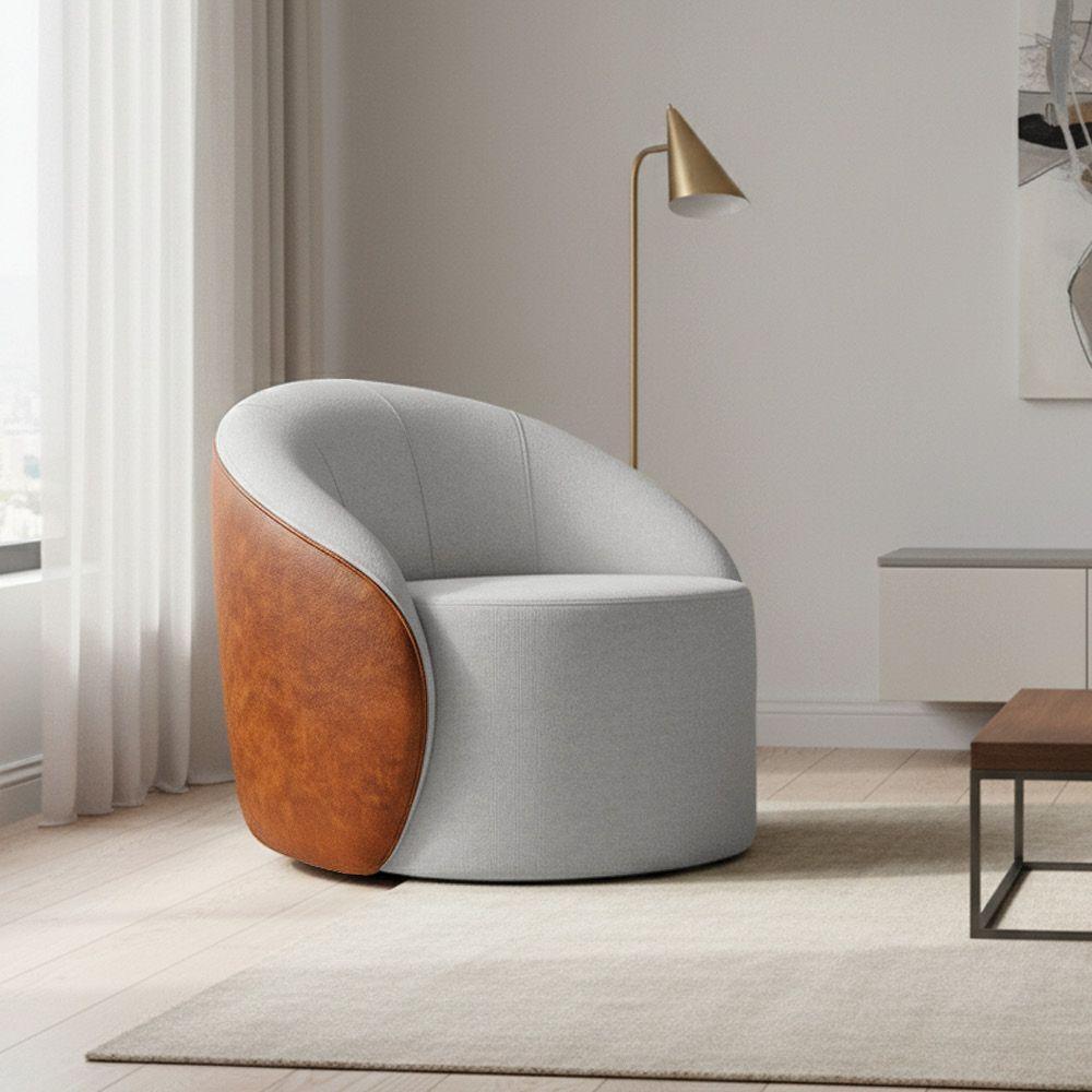 Poltrona Sala Orgânica Lua Fixa Sintético Pu Nozes/linho D03 - D'rossi Cor Cinza - 1