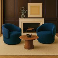 Poltrona Decorativa Orgânica Kit 2 Névoa Bouclê Azul Marinho E03 - D'rossi - 1