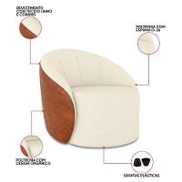 Poltrona Sala Orgânica Kit 2 Lua Fixa Sintético Pu Nozes/linho Bege D03 - D'rossi - 3