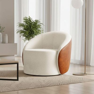 Poltrona Sala Orgânica Lua Giratória Sintético Pu Nozes/bouclê D03 - D'rossi Cor Off White