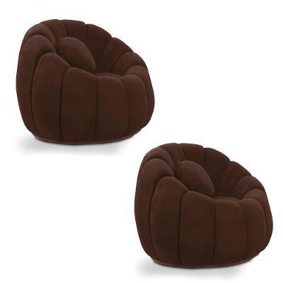 Poltrona Decorativa Orgânica Fixa Kit 2 Cloud Bouclê Marrom E03 - D'rossi