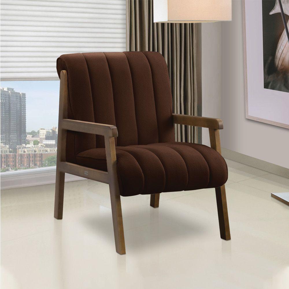 Poltrona Decorativa Para Sala Base De Madeira Daline Bouclê E03 - D'rossi Cor Marrom - 1