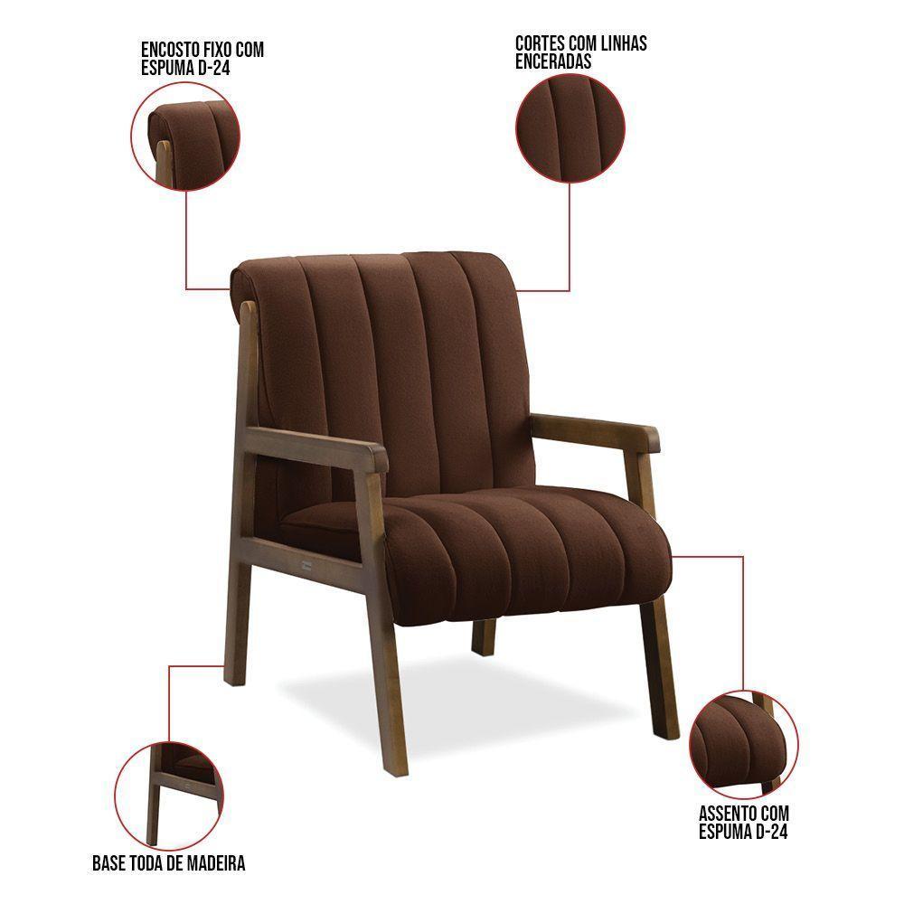 Poltrona Decorativa Para Sala Base De Madeira Daline Bouclê E03 - D'rossi Cor Marrom - 2